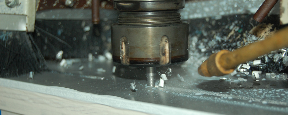 aluminum with chips flying